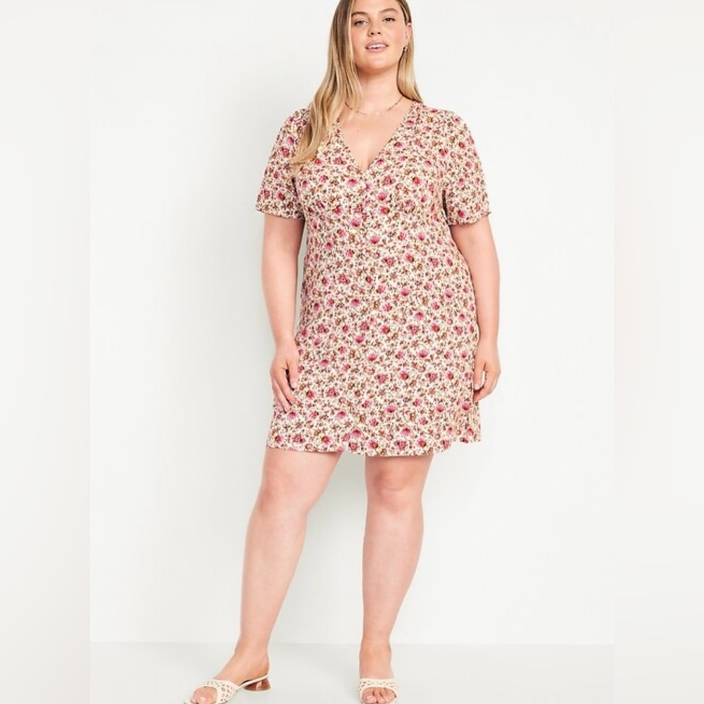 NWT Old Navy Floral V-Neck Button-Down Crepe Mini Dress XXL Tall